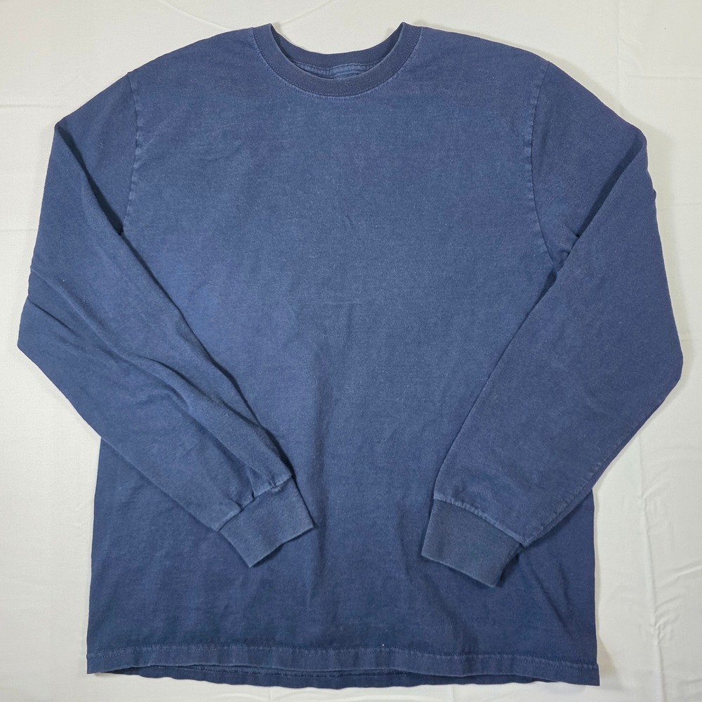 Jerzees Mens Medium Navy Blue Long Sleeve Crewneck Cotton T-Shirt Solid Casual